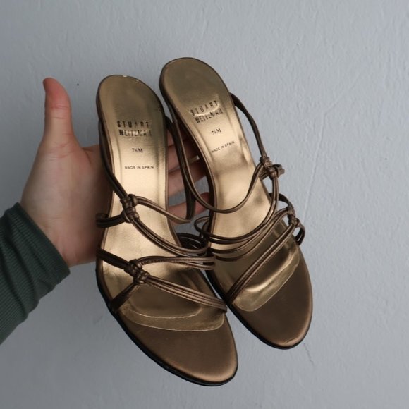 Stuart Weitzman Deep Gold Strappy Knot Goddess Heels - Picture 1 of 4